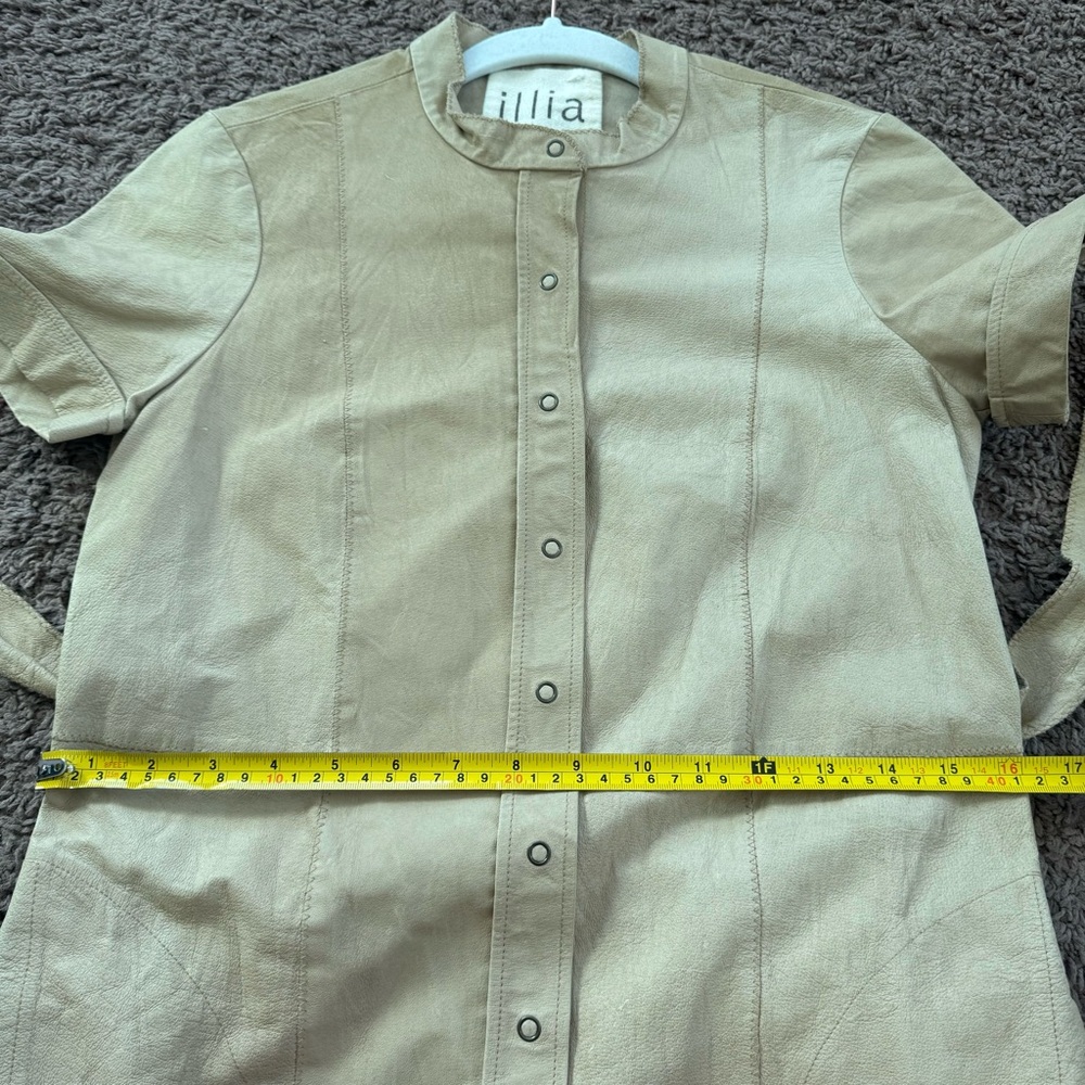 Illia Tan Beige 100% Genuine Leather Dress Belted Snap Front Sheath 6 S *Stains - Picture 11 of 13